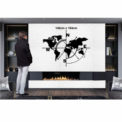 Metal World Map Wall Art, World Map Compass Continent, Metal Wall Decor, Interior Decoration, Wall Hanging Home Office Decor 5 Color Options