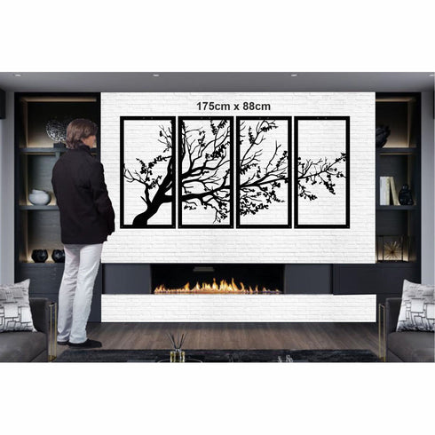 Tree of Life 4 Panels, Metal Tree Wall Art, Tree Sign, Metal Wall Decor, Large Wall Hangings, Metal Wall Art, Home Decoration Black Wall Art