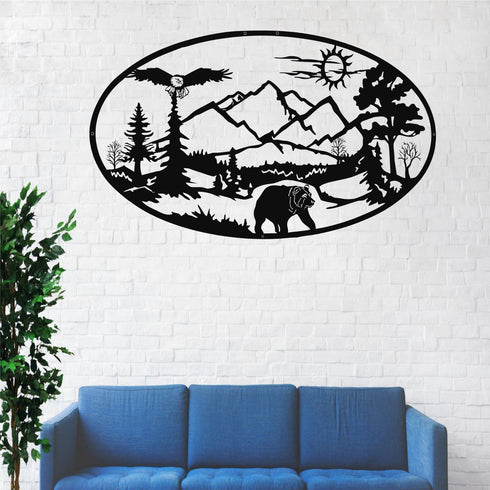 Metal Wall Art, Nature Decor, Metal Mountain Art, Metal Bear Forest Decor, Home Office Decoration, Wildlife Lover Gift, Wall Hangings