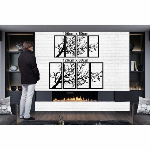 Tree of Life 4 Panels, Metal Tree Wall Art, Tree Sign, Metal Wall Decor, Large Wall Hangings, Metal Wall Art, Home Decoration Black Wall Art