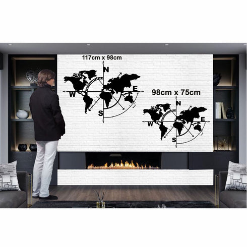 Metal World Map Wall Art, World Map Compass Continent, Metal Wall Decor, Interior Decoration, Wall Hanging Home Office Decor 5 Color Options