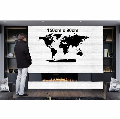 Metal World Map 5 Continents, Metal Wall Art Work, Home Office Living Room Decoration, Wall Hangings, Interior Decoration