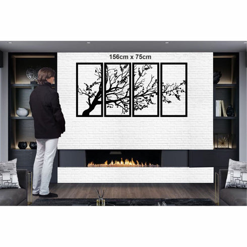 Tree of Life 4 Panels, Metal Tree Wall Art, Tree Sign, Metal Wall Decor, Large Wall Hangings, Metal Wall Art, Home Decoration Black Wall Art