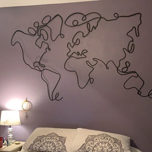Line Wall Decor, Metal World Map Wall Art 2 Pieces, Metal Wall Decor, Home Office Decoration, Metal Wall Art, Wall Hangings