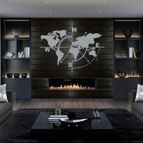 Metal World Map Wall Art, World Map Compass Continent, Metal Wall Decor, Interior Decoration, Wall Hanging Home Office Decor 5 Color Options