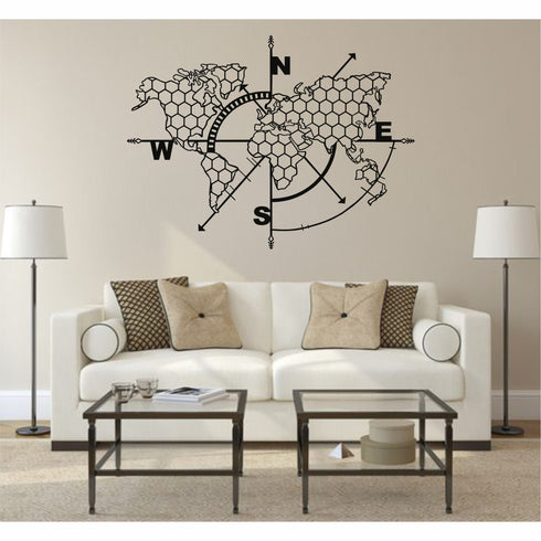 Metal World Map Wall Art, Honeycomb World Map Compass, Metal Wall Decor Home Office Decoration, Wall Hanging, Wall Hangings