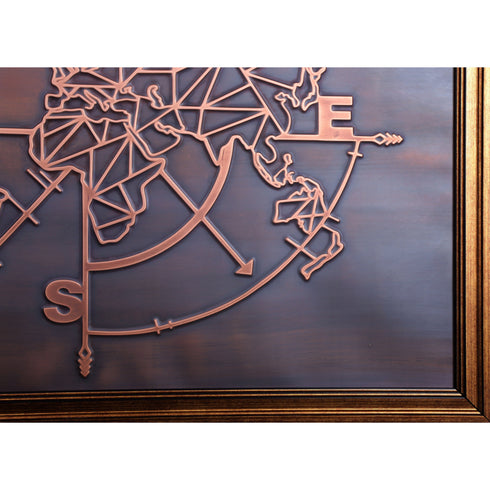 Copper Relief Wall Décor, Geometric World Map Wall Art, Copper Wall Art, Home Living Room Decoration, Compass World Map Decor