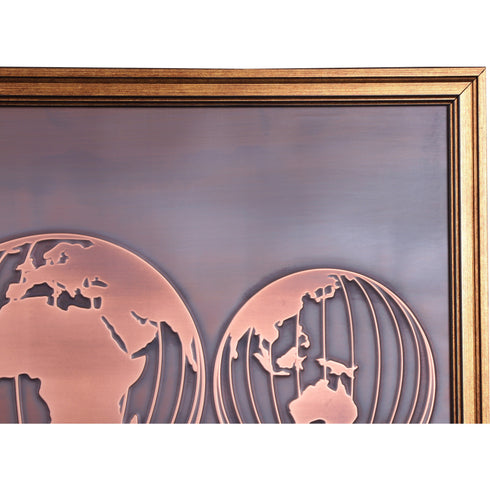Copper Relief Wall Décor, 3 Globes World Map Wall Art, World Map Wall Art, Home Living Room Decoration, World Map Decor