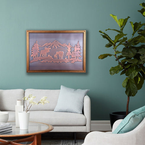 Copper Relief Wall Décor, Mosses Family Wall Art, Copper Wall Art, Home Living Room Decoration, Moose Elk Deer Decor, Wall Hangings