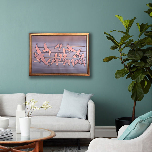 Copper Relief Wall Décor, Birds Flock Wall Art, Birds on Wire, Birds Wall Art, Home Living Room Decoration, Wall Hangings, Birds Decor