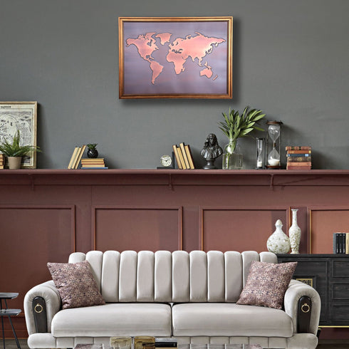 Copper Relief Wall Décor, World Map Wall Art, Copper Wall Art, Home Living Room Decoration, Continents World Map Decor