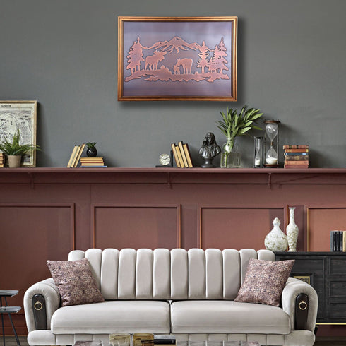 Copper Relief Wall Décor, Mosses Family Wall Art, Copper Wall Art, Home Living Room Decoration, Moose Elk Deer Decor, Wall Hangings