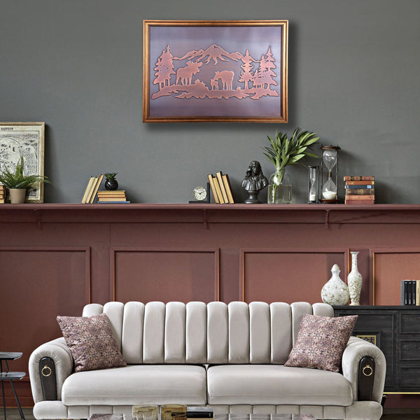 Copper Relief Wall Décor, Mosses Family Wall Art, Copper Wall Art, Home Living Room Decoration, Moose Elk Deer Decor, Wall Hangings