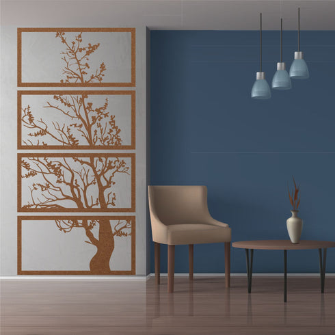 Tree of Life 4 Panels, Metal Tree Wall Art, Tree Sign, Metal Wall Decor, 4 Pieces Wall Hangings, Metal Wall Art, Vertical Design