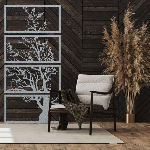 Tree of Life 4 Panels, Metal Tree Wall Art, Tree Sign, Metal Wall Decor, 4 Pieces Wall Hangings, Metal Wall Art, Vertical Design