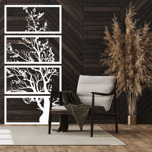 Tree of Life 4 Panels, Metal Tree Wall Art, Tree Sign, Metal Wall Decor, 4 Pieces Wall Hangings, Metal Wall Art, Vertical Design