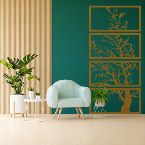 Tree of Life 4 Panels, Metal Tree Wall Art, Tree Sign, Metal Wall Decor, 4 Pieces Wall Hangings, Metal Wall Art, Vertical Design