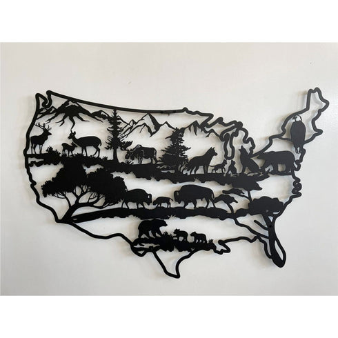 Metal Wall Decor, Animals Wall Art , Metal US Map Décor, Animal Art, Wall Hanging, Home Living Room Wall Art, Wildlife Decoration