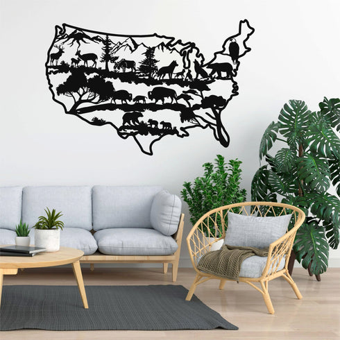 Metal Wall Decor, Animals Wall Art , Metal US Map Décor, Animal Art, Wall Hanging, Home Living Room Wall Art, Wildlife Decoration