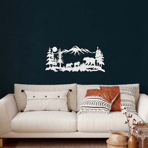 Metal Wall Decor, Metal Bear Family Art, Tree Mountain Decoration, Nature Wall Art, Wildlife Lover Gift, Wall Hangings, Metal Sign