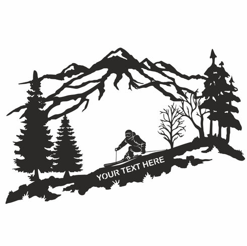Metal Wall Decor, Personalized Metal Skier Wall Art, Mountain and Trees Art, Ski Lover Gift, Home Decoration Wall Hangings Custom Wall Sign