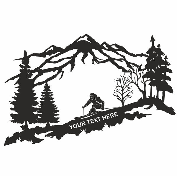 Metal Wall Decor, Personalized Metal Skier Wall Art, Mountain and Trees Art, Ski Lover Gift, Home Decoration Wall Hangings Custom Wall Sign