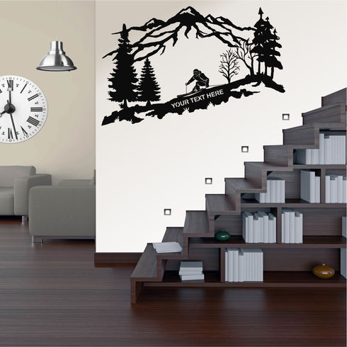 Metal Wall Decor, Personalized Metal Skier Wall Art, Mountain and Trees Art, Ski Lover Gift, Home Decoration Wall Hangings Custom Wall Sign