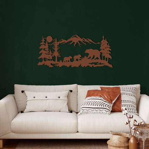 Metal Wall Decor, Metal Bear Family Art, Tree Mountain Decoration, Nature Wall Art, Wildlife Lover Gift, Wall Hangings, Metal Sign