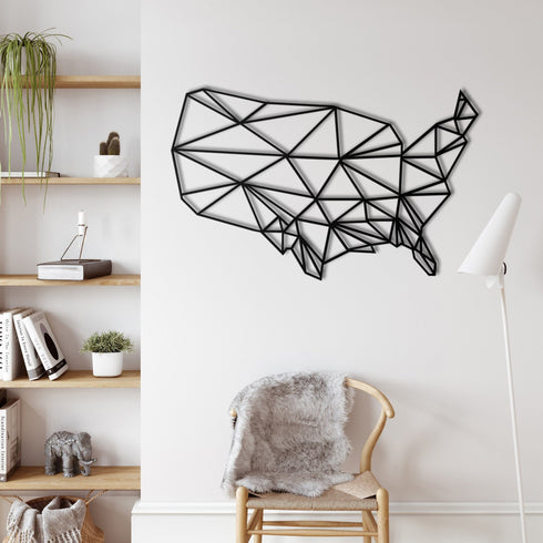 Metal World Map Wall Art, Geometric America Map, Metal USA Map, Metal Wall Decor, Interior Decoration, Wall Hanging, Home Living Room Décor