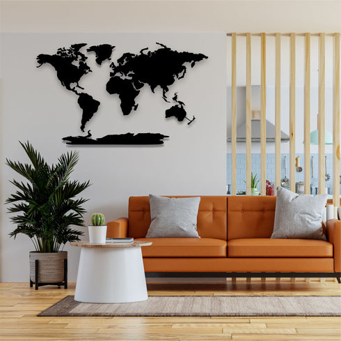 Metal World Map 5 Continents, Metal Wall Art Work, Home Office Living Room Decoration, Wall Hangings, Interior Decoration