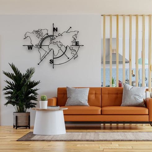 Metal World Map Wall Art, World Map No Borders, World Map Compass, Metal Wall Art, Home Office Decoration, Wall Hangings, Metal Sign