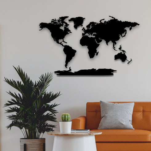 Metal World Map 5 Continents, Metal Wall Art Work, Home Office Living Room Decoration, Wall Hangings, Interior Decoration