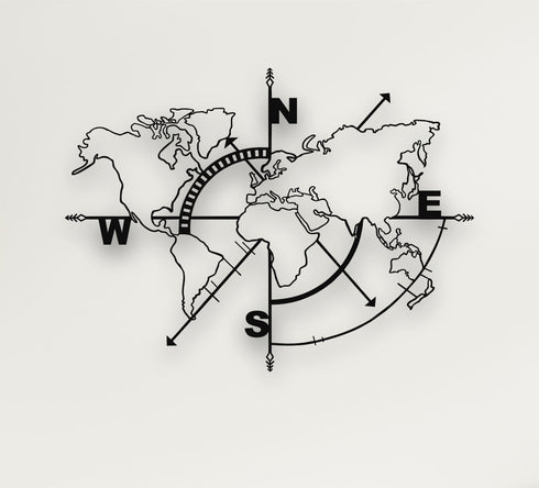 Metal World Map Wall Art, World Map No Borders, World Map Compass, Metal Wall Art, Home Office Decoration, Wall Hangings, Metal Sign