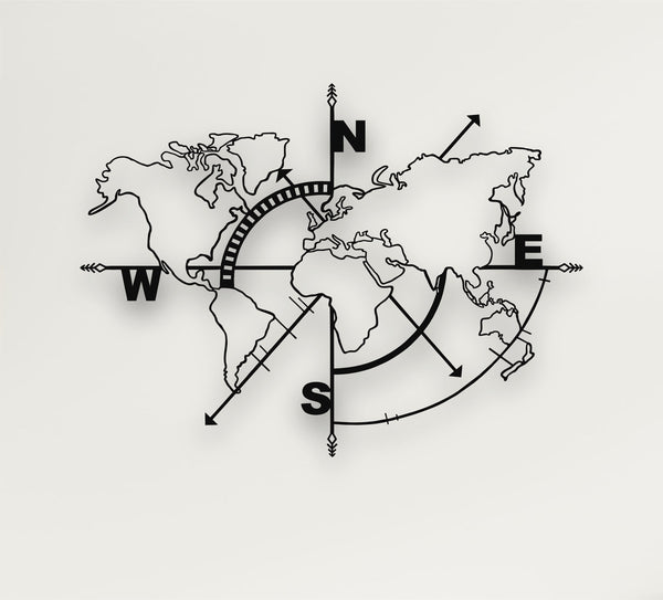 Metal World Map Wall Art, World Map No Borders, World Map Compass, Metal Wall Art, Home Office Decoration, Wall Hangings, Metal Sign