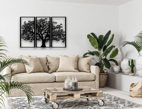 Metal Tree Wall Art, Tree of Life 3 Panels, Tree Sign, Metal Wall Decor, 3 Pieces Wall Hangings, Metal Wall Art, Home Living Room Decoration