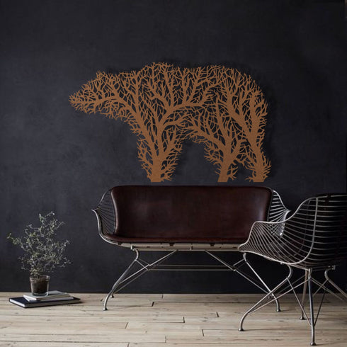 Metal Wall Art, Metal Bear Decor, Geometric Bear Tree Wall Art, Home Office Decoration, Wildlife Lover Gift, Wall Hangings, Metal Wall Sign