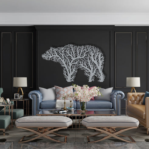 Metal Wall Art, Metal Bear Decor, Geometric Bear Tree Wall Art, Home Office Decoration, Wildlife Lover Gift, Wall Hangings, Metal Wall Sign