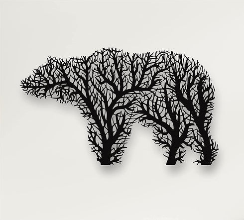 Metal Wall Art, Metal Bear Decor, Geometric Bear Tree Wall Art, Home Office Decoration, Wildlife Lover Gift, Wall Hangings, Metal Wall Sign