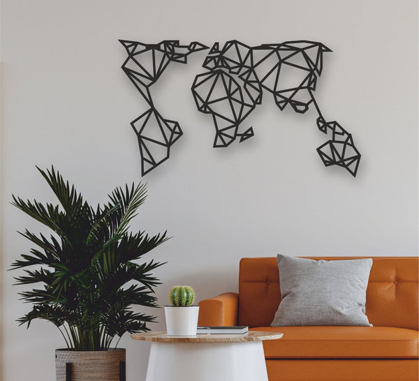 Metal World Map Wall Art, Geometric World Map Decor, Metal Wall Decor, Interior Decoration, Wall Hanging, Home Office Living Room Decor