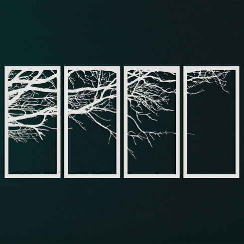 Metal Wall Decor, 4 Panels Tree of Life Decor, Metal Tree Decoration, Large Wall Hangings, Tree Sign, Home Decor, White Metal Wall Art