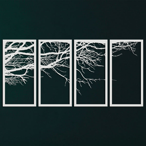 Metal Wall Decor, 4 Panels Tree of Life Decor, Metal Tree Decoration, Large Wall Hangings, Tree Sign, Home Decor, White Metal Wall Art