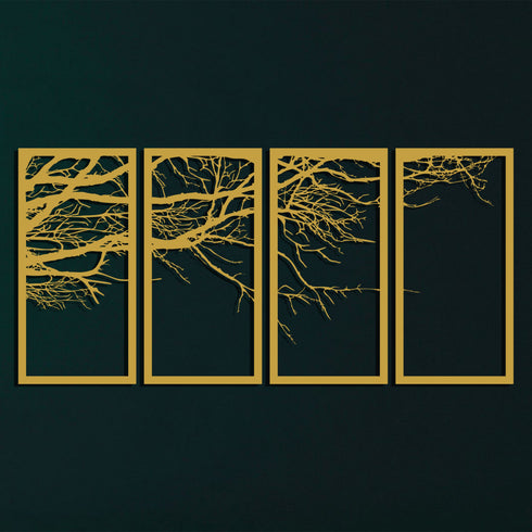Metal Wall Art, 4 Panels Tree of Life Decor, Metal Tree Decoration, Large Wall Hangings, Tree Sign, Home Decor, Metal Wall Decor Gold