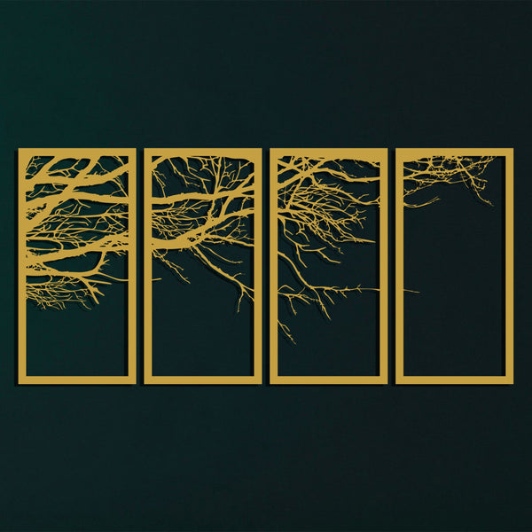 Metal Wall Art, 4 Panels Tree of Life Decor, Metal Tree Decoration, Large Wall Hangings, Tree Sign, Home Decor, Metal Wall Decor Gold