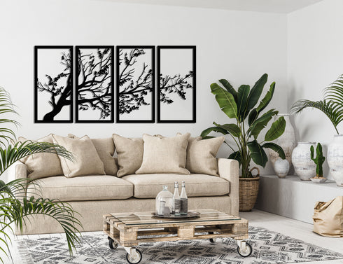 Tree of Life 4 Panels, Metal Tree Wall Art, Tree Sign, Metal Wall Decor, Large Wall Hangings, Metal Wall Art, Home Decoration Black Wall Art