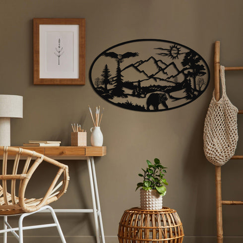 Metal Wall Art, Nature Decor, Metal Mountain Art, Metal Bear Forest Decor, Home Office Decoration, Wildlife Lover Gift, Wall Hangings