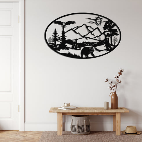 Metal Wall Art, Nature Decor, Metal Mountain Art, Metal Bear Forest Decor, Home Office Decoration, Wildlife Lover Gift, Wall Hangings