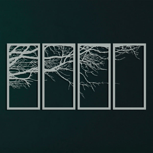 Metal Wall Art, 4 Panels Tree of Life Decor, Metal Tree Decoration, Metal Wall Hangings, Tree Sign, Home Decor, Metal Wall Decor Silver