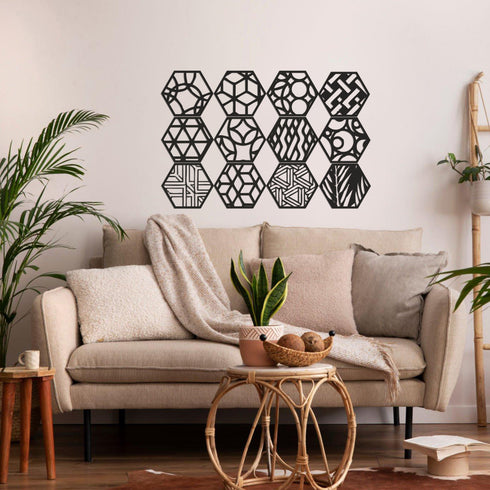Hexagon Metal Wall Art, Floral and Geometric Wall Signs, Living Room Decoration, Metal Wall Hangings, Home Decor, Metal Wall Decor Sets