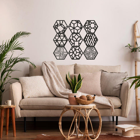 Hexagon Metal Wall Art, Floral and Geometric Wall Signs, Living Room Decoration, Metal Wall Hangings, Home Decor, Metal Wall Decor Sets