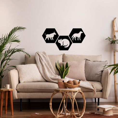 Hexagon Metal Wall Art, Animals Wall Signs, Living Room Decoration, Metal Wall Hangings, Home Decor, Metal Wall Decor Sets